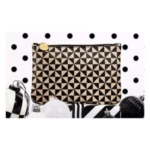 💎 3/$12 Ipsy Black & Gold Geometric Print Glam Bag - 5 x 7” NEW